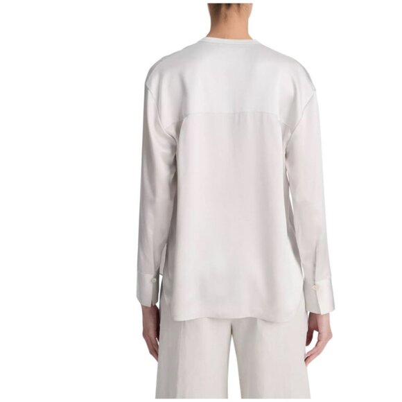 NWT Vince Band Collar Long Sleeve Silk Blouse Shirt - Picture 3 of 6
